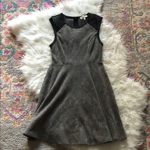 Grey knit dress with black lace details